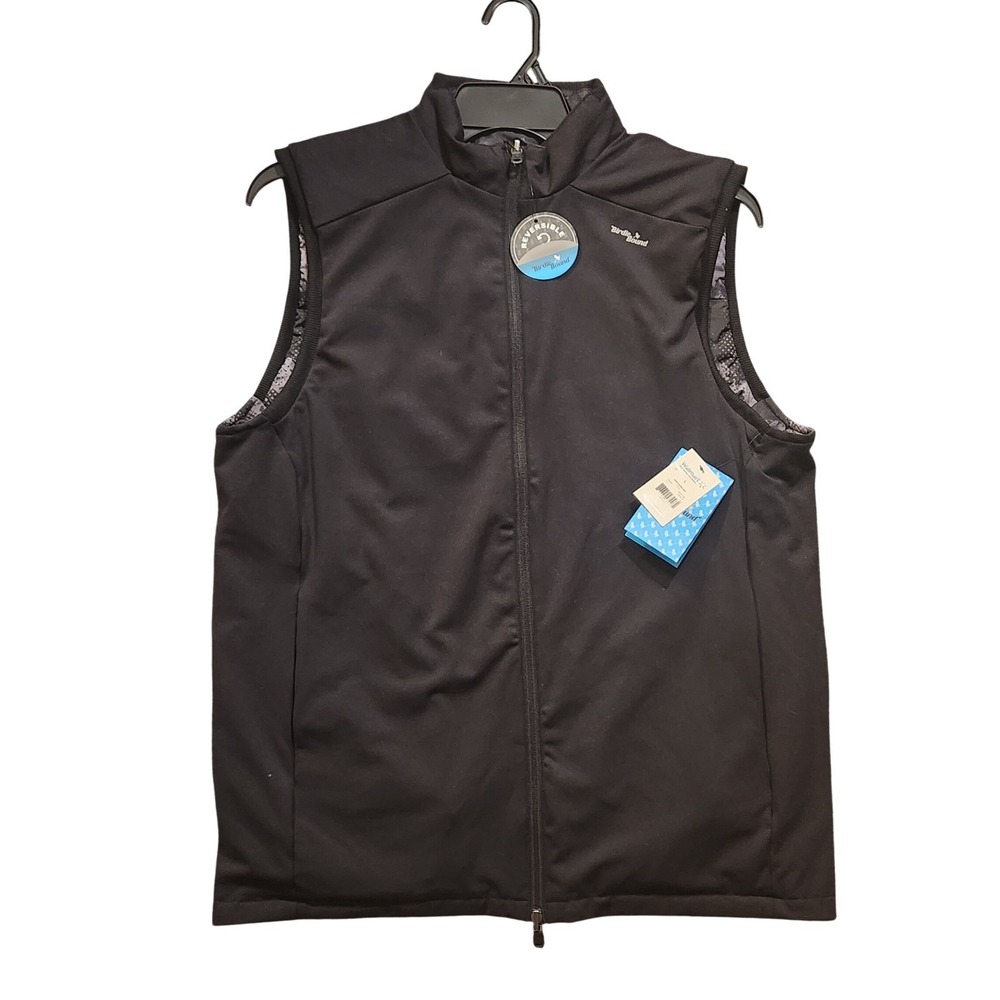 Birdie Bound Mens Reversible Golf Vest Black Camo Full Zip Mock Neck Large NWT